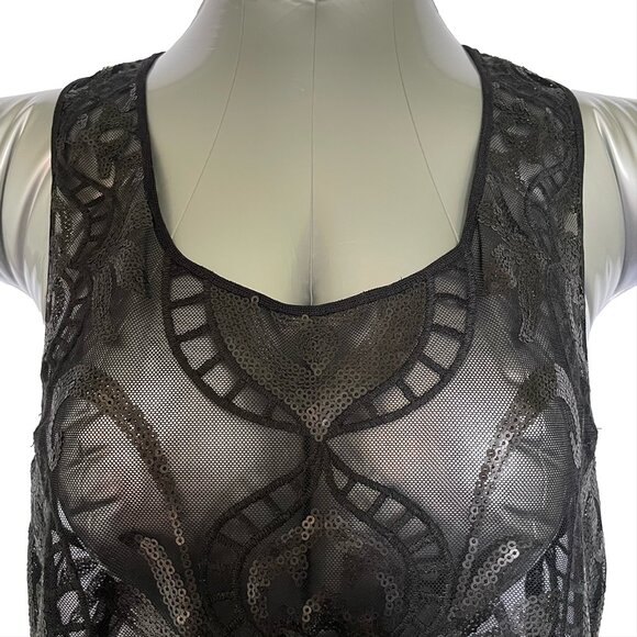 Tildon Black Sheer See-Through Damask Sequin Front Racerback Tank Top Size S - Picture 3 of 9